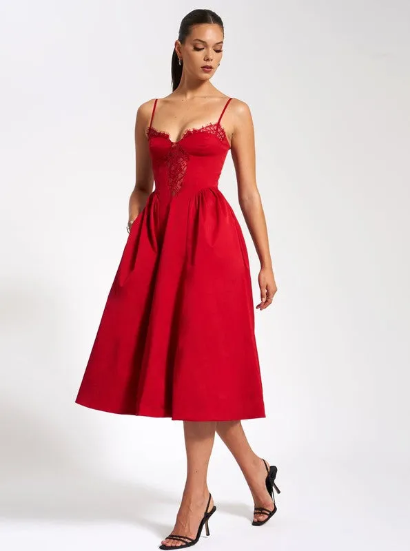 Zahra Red Lace Trim Dress