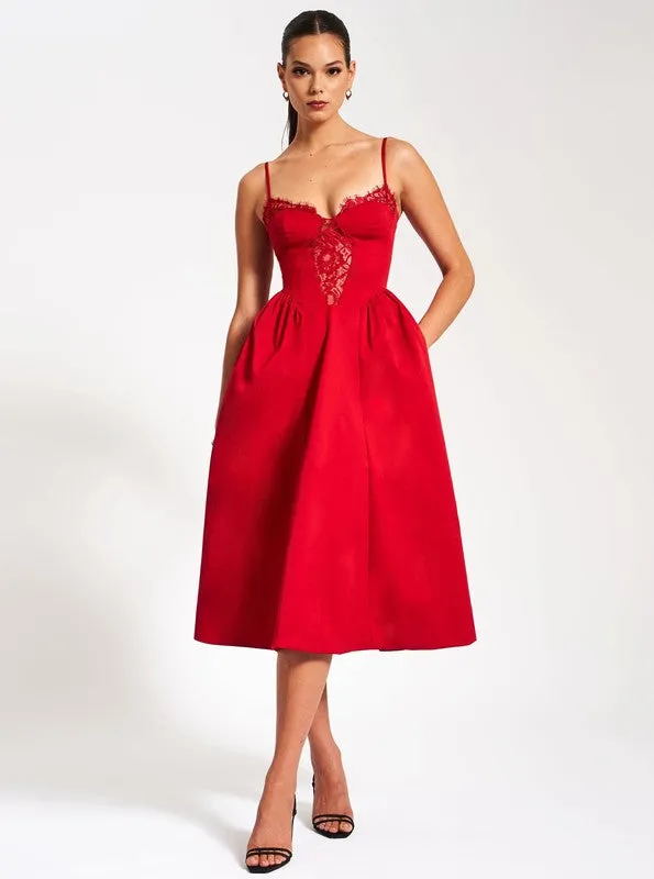 Zahra Red Lace Trim Dress