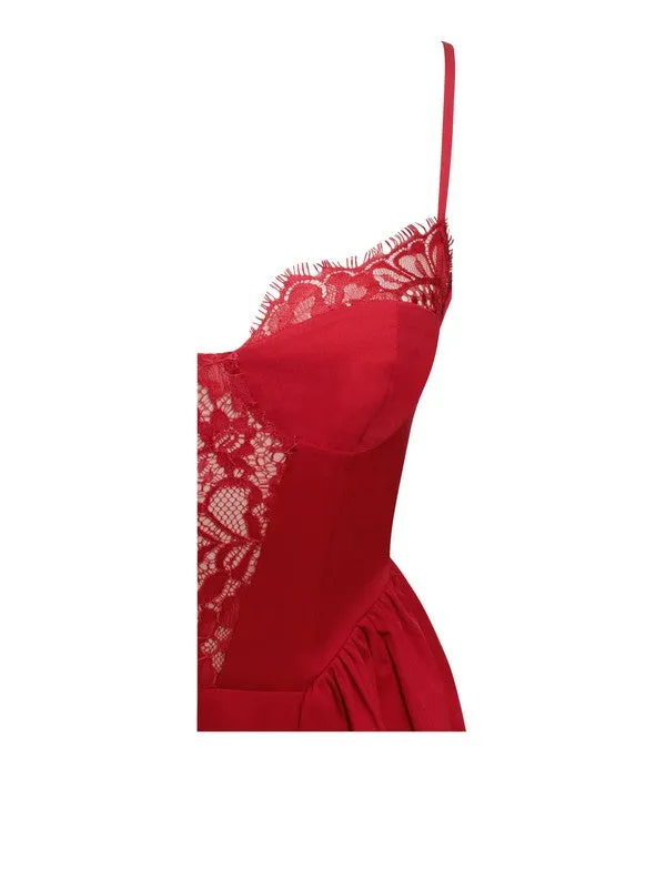 Zahra Red Lace Trim Dress